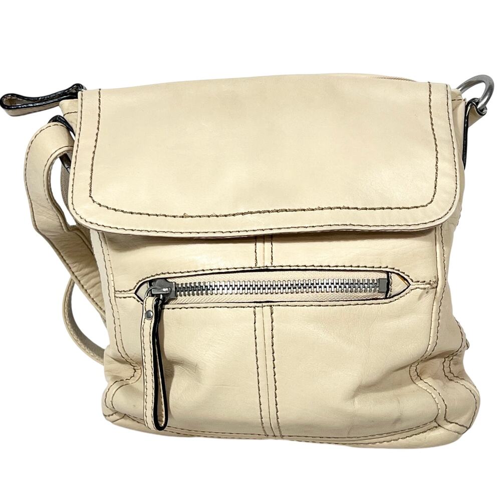 Vintage Fossil Crossbody Shoulder Bag Cream Leather Small Organizer Purse - Picture 2 of 14